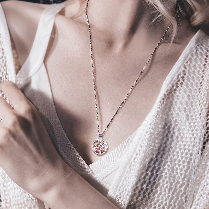 INFUSEU Sakura Tree Aromatherapy Necklace, Essential Oils Diffuser Locket Pendant with 7 PCS Lava Rock Stones and 24" Link Chain - Image 4